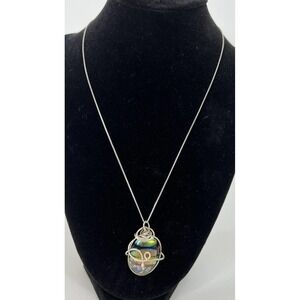 Sterling Silver Boho Whimsygoth Signed Foil Art Glass Pendant 20 In Artistic